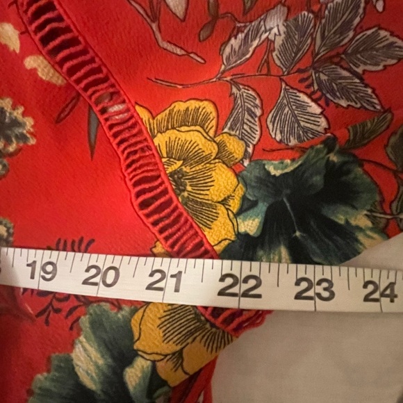 Umgee Harvest Red Floral Long Sleeve V Neck, LadderLace insets Dress, size Large - Picture 7 of 10